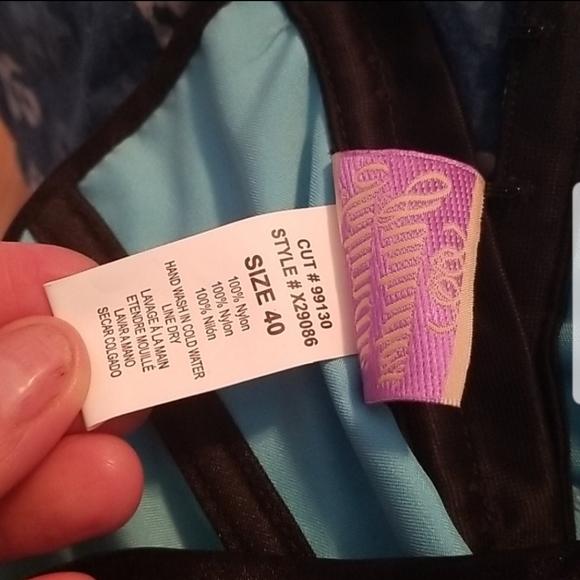 Teal and Black Satin and Lace Corset - Picture 2 of 5